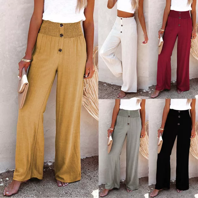 Pantalon À Jambes Larges Pour Femmes Pantalon Long En Coton Et Lin Taille 》