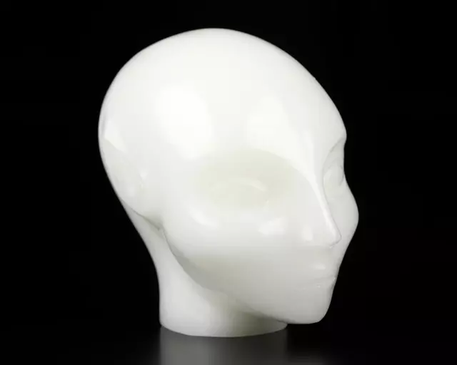 2.0" White Jade Hand Carved Fairy Elf Alien Crystal Skull Companion Sculpture, C