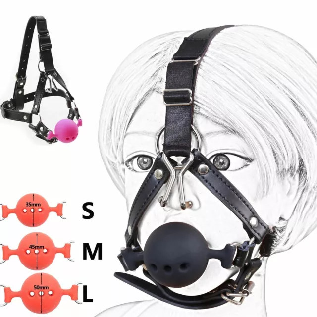 New Harness Silicon Mouth Ball Gag With Nose Hood Bondage Fetish Restraint Toys