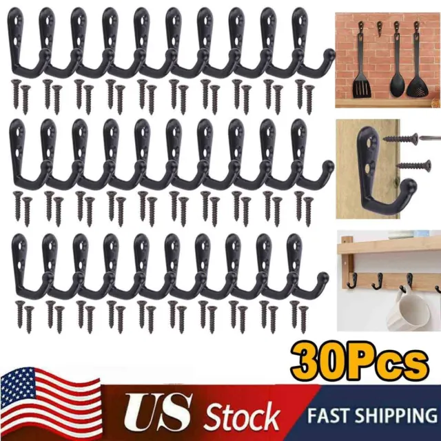30 Wall Mounted Hook Robe Hooks Single Coat Key Hanger Holder With Pieces Screws