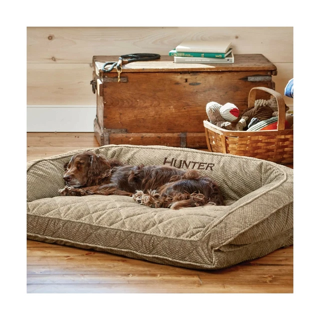 Orvis ComfortFill-Eco Bolster Dog Bed MEDIUM DOGS UP TO 60 LBS BROWN TWEED