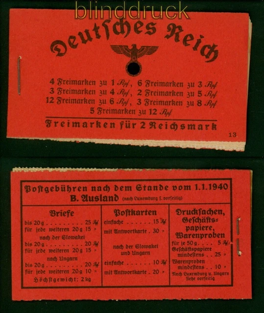 dt. Reich Markenheftchen Mi # 39.3 postfrisch Hindenburg 1940/41 (54140)