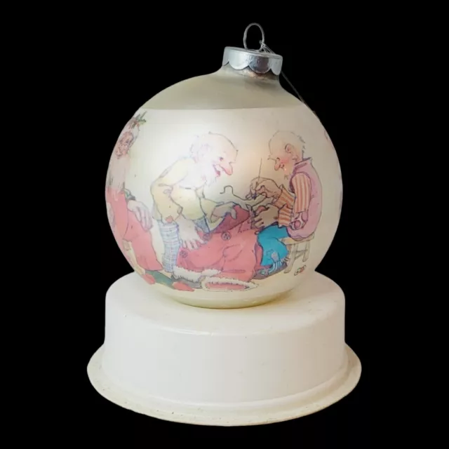 Vinatage Hallmark Santa with Elves Glass Ball Christmas Ornament 1973 RARE!