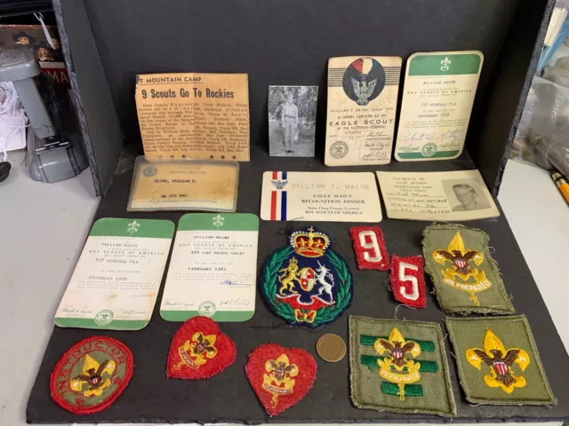 Lot 1959 Eagle Scout Cards & Patches, William F. Maire, Los Gatos CA, Kendall FL