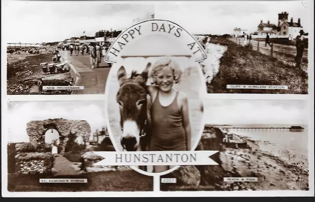 Hunstanton, Norfolk - multiview RP postcard by H. Coates 'Happy Days' c.1950s