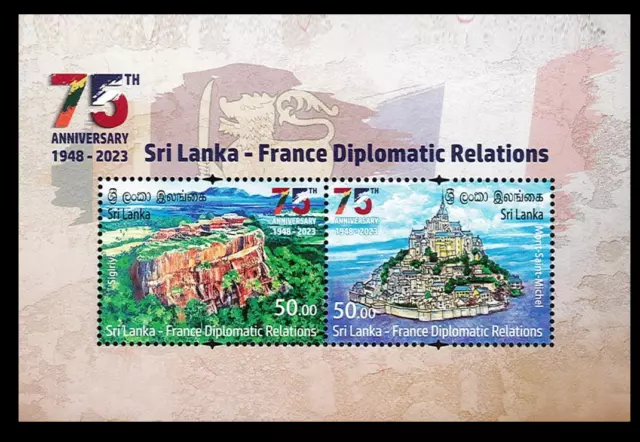 Sri Lanka France Diplomatic Relations-2023(Mount -Saint-Michel,Sigiriya) MNH MS