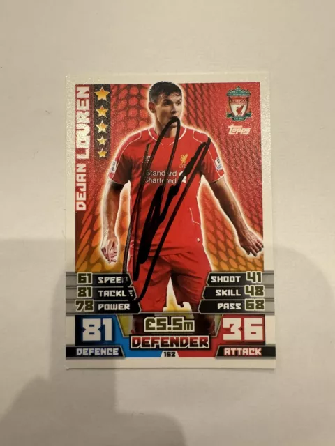 Dejan Lovren LIVERPOOL FC HAND SIGNED TRADING CARD 14/15 WITH COA.