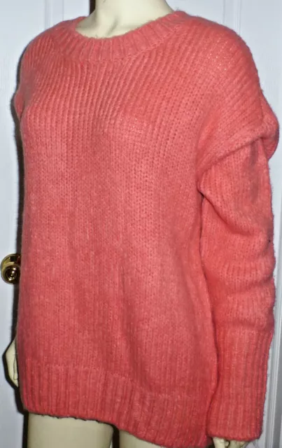 SANCTUARY Womens Telluride Pullover Sweater Crew Neck Ribbed, Coral, Size L, NWT