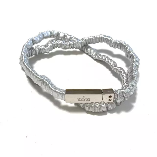 Auth GUCCI - Silver Leather Hardware Belt
