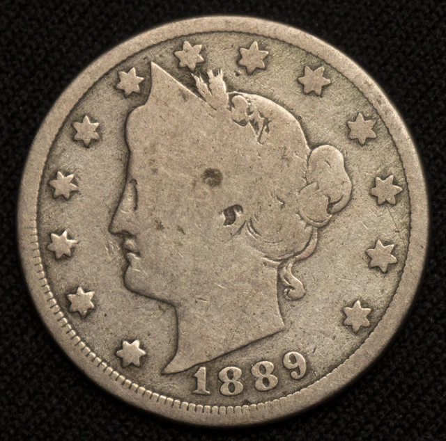 1889 USA 5 Cents Liberty V Nickel, Circulated Grade Collectable Coin