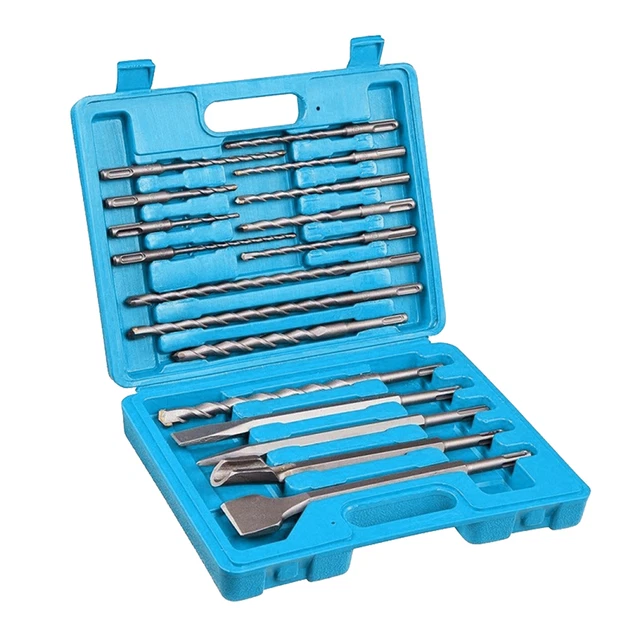 17 PCS Rotary Hammer Drill Bits and Chisels Kit with Carry Box High Speed S2O2