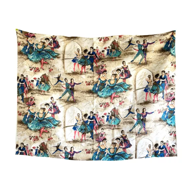 Vintage Rare Barkcloth Fabric Ballet Dancers Roses Textured Cotton 90cm x 120cm