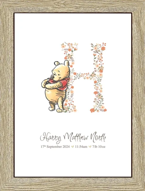 Personalised Winnie the Pooh Newborn Baby Nursery Wall Art Print A4 Unframed