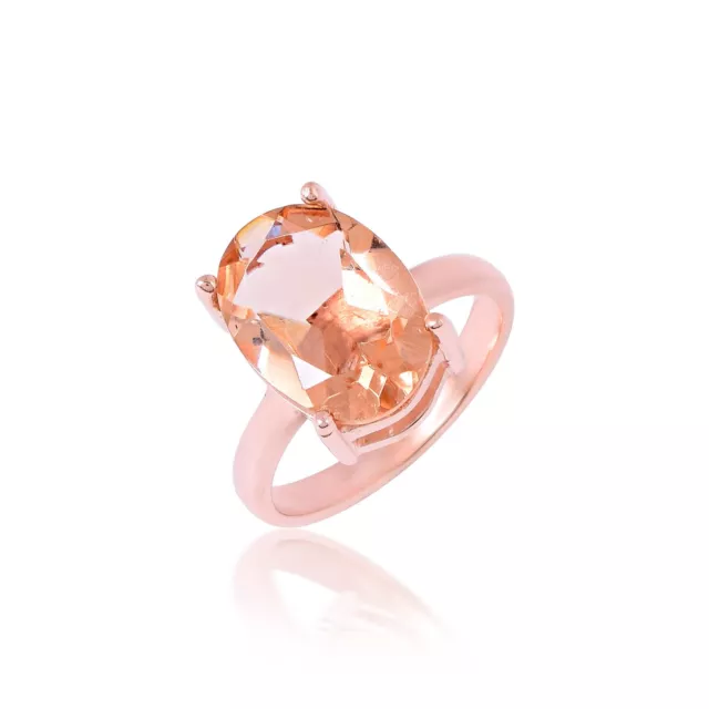 Ovale Morganite Quartz Pierre Précieuse 18k Plaqué Or 925 Argent Main Bague