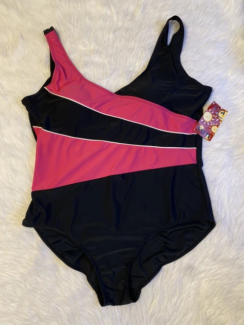Raya Sun One Piece Swimsuit Womens Size 2X Black Pink Swim