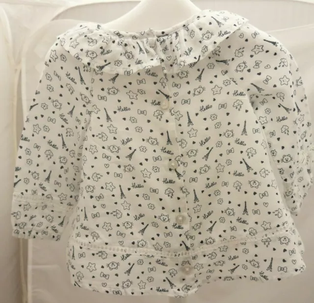 Orchestra blouse manche longue blanche motif étoiles chats bébé fille 3 mois 2