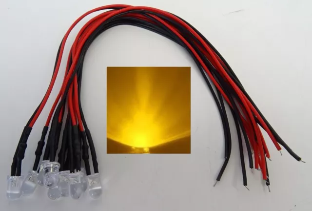 10 Stück LED 5mm Gelb 9V - 12V Verkabelt Modellbau Kirmesbeleuchtung