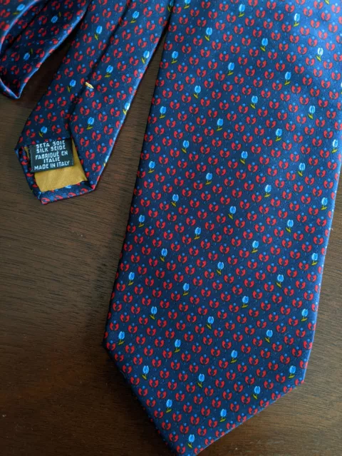 Yves Saint Laurent 100% Silk Men’s Neck Tie Made in Italy Red Blue Flowers YSL