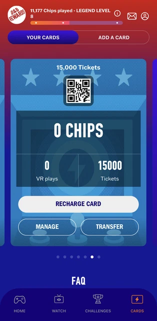Dave and Buster's Power Card- 15,000 Tickets Total