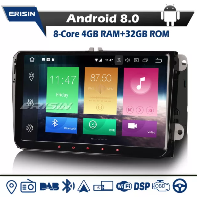 4+32G 9"Android 8 Autoradio GPS DAB+for Passat Golf 5/6 Touran Sharan Seat Skoda