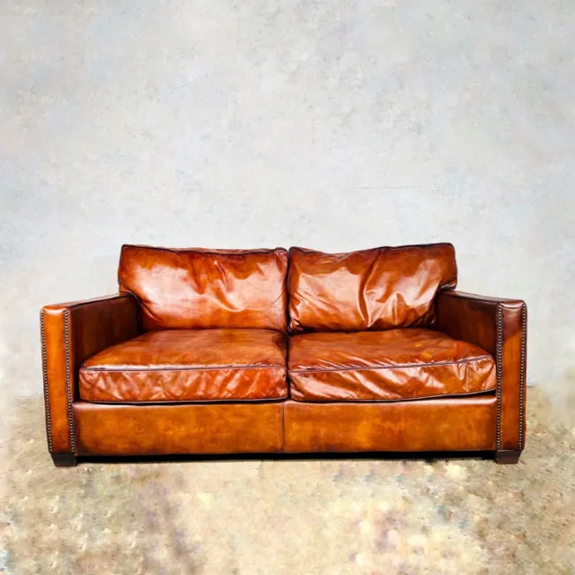 Stunning  Timothy Oulton Viscount 2- 3 Seater Leather Sofa Hand Dyed #707