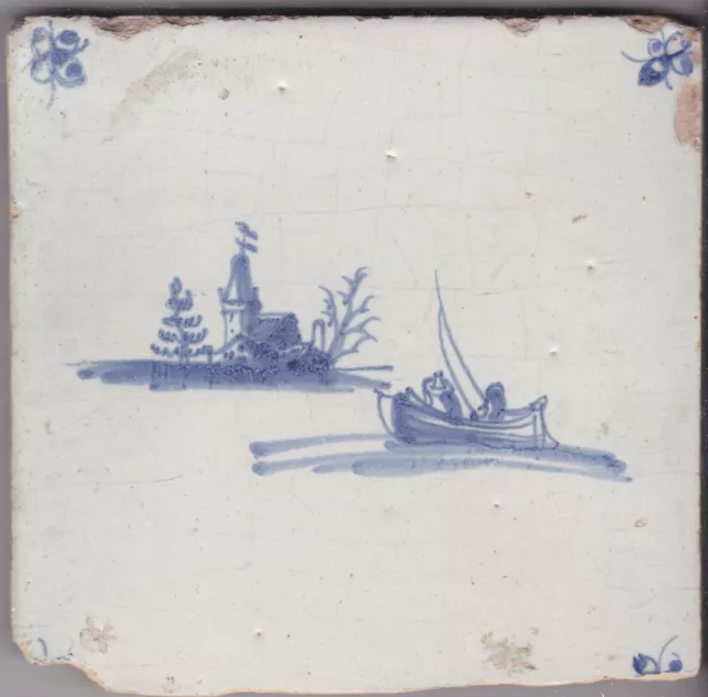 Antique Dutch Delft Tile  18Th Century  V 4