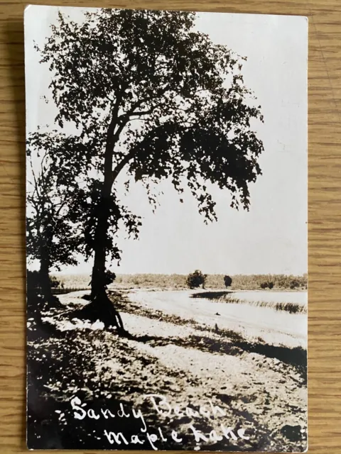 1920s RPPC - MAPLE LAKE, MINNESOTA antique real photograph postcard SANDY BEACH