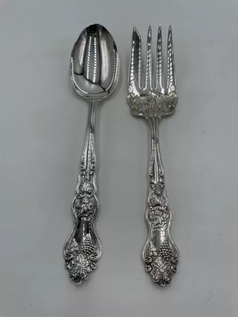 Vintage Grape Pattern Silverplate Spoon & Fork Serving Set Marked