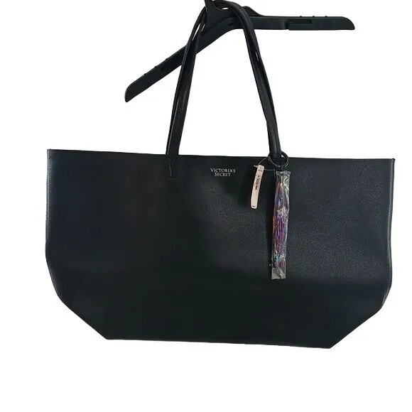 Victoria's Secret Tote Bag Large Black Travel Beach Getaway Metallic Tassel