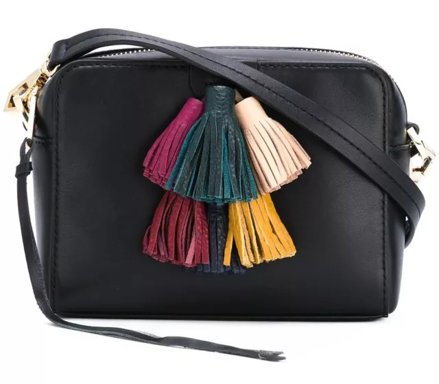 Nwt $245 Rebecca Minkoff Leather Black Multi Tassel Mini Sofia Crossbody Clutch