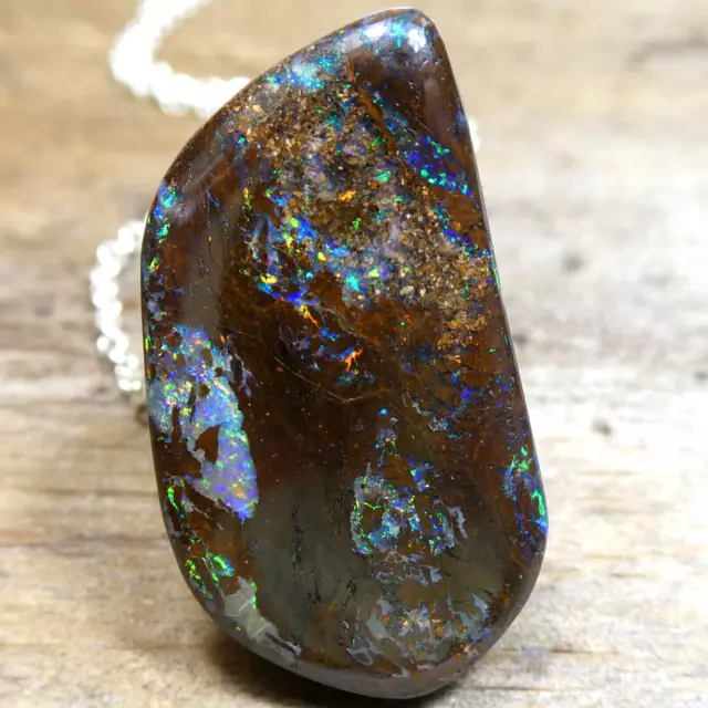 Black Australian Boulder OPAL Pendant Necklace Jewellery Magnificent See VIDEO