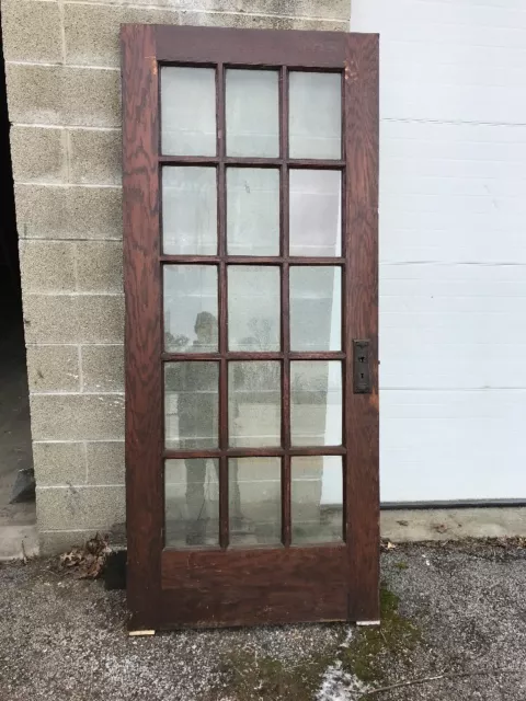 Mar 39 Antique All Beveled Glass Oak French Door 35.75 X 83.25