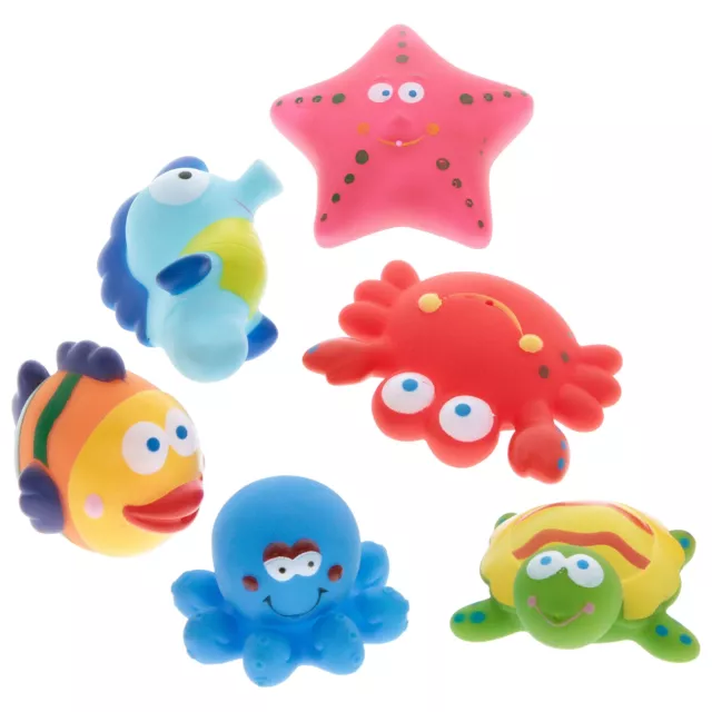 6 Fun Bath Animals with Spray Function, Mesh, Seahorse, Octopus etc.