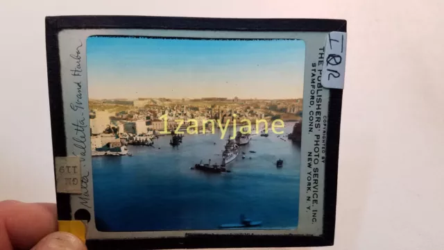 IDR HISTORIC Magic Lantern GLASS Slide MALTA VALLETTA GRAND HARBOR