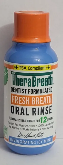 TheraBreath Fresh Breath Oral Rinse - Icy Mint Flavor, 3 Fl oz. 07/2025