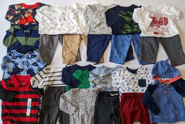 24 pc LOT Infant Baby Boy Clothes 12 months Tops Pants Jacket Sleepers CUTE