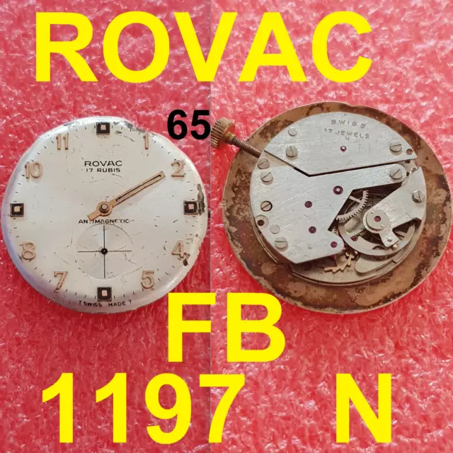 movimento rovac cal. fb 1197n dial 31mm movement watch parts not working vintage