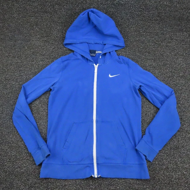 Nike Jacket Girls Medium Blue & White Full Zip Hooded Long Sleeve Youth