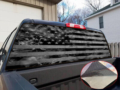 Truck Rear Window Decal Black & Gray Distressed American Flag Vinyl Wrap