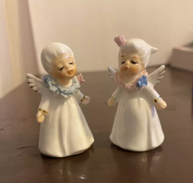 Vintage Miniature Bone China figurines:  Pair of Angels (napcoware)