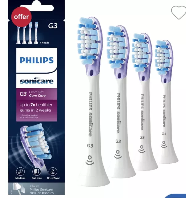 Phillips Sonicare G3 Ersatzzahnbürstenköpfe 4er-Pack Kaugummi Gesundheit - Kostenlos P & P