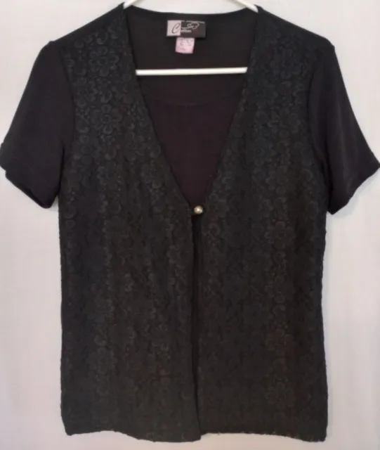 Womens Top Blouse Size Small Layered Black Lace with attached Top underneath