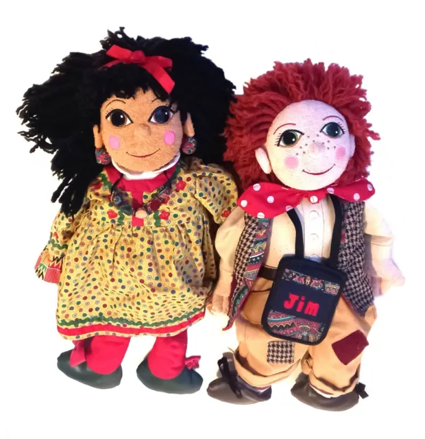 Rosie and Jim 19" Talking Plush Dolls 1990's Vintage Ragdoll Productions.