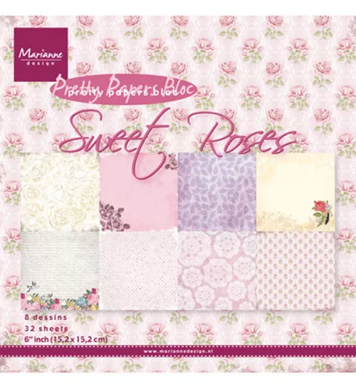 Design Motivpapier - Sweet Roses - 32 Bogen / 8 Motive / 15x15 cm