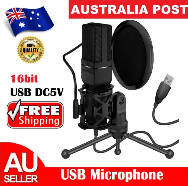 Microphone USB Condenser Podcast For Gaming Recording Streaming Mic With Stand