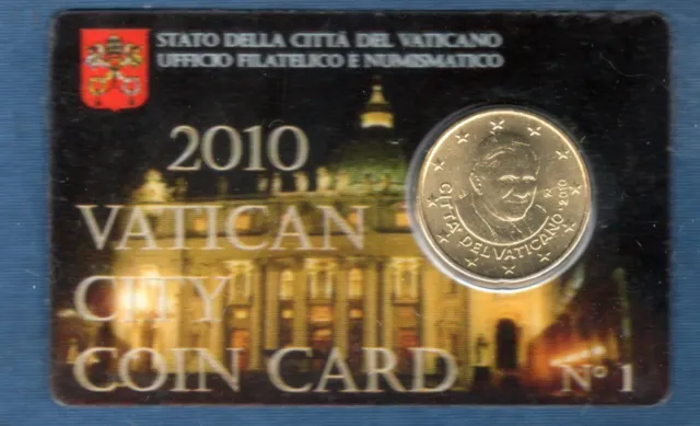 Vatican 2010 50 Centimes D'Euro Coin Card N°1 Pape Benoit XVI