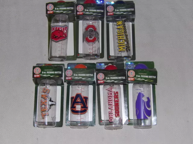 NCAA VARIOUS TEAMS BABY SINGLE 9oz BOTTLES AUBURN TEXAS ARKANSAS OHIO ST NIP