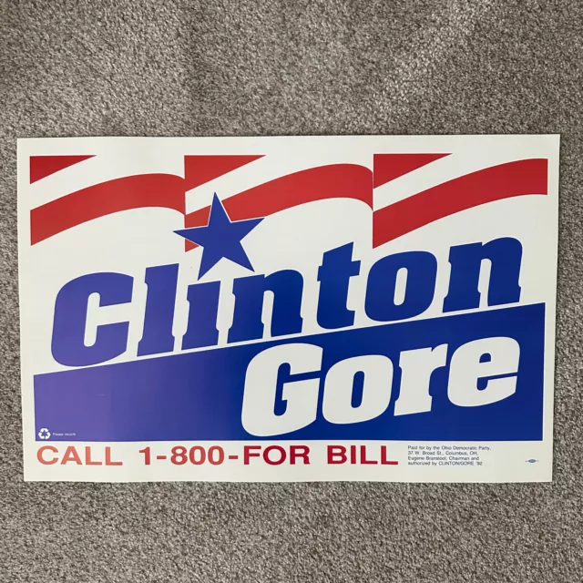 Vintage 1992 Bill Clinton Al Gore Presidential Campaign Poster Sign Placard