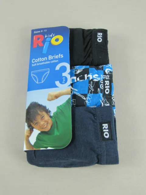 Rio Boys 3 Pack Soft Breathable Cotton Briefs Underwear sizes 8 10 Multi Colour