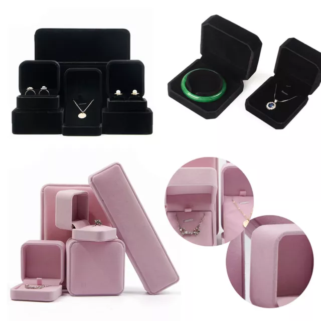 Black/Pink Velvet Jewellery Box Ring Necklace Earrings Bracelet Gift Box New